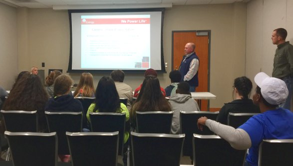 Entergy employees discussed Union Power Station operations and Entergy career paths during Manufacturing Day.